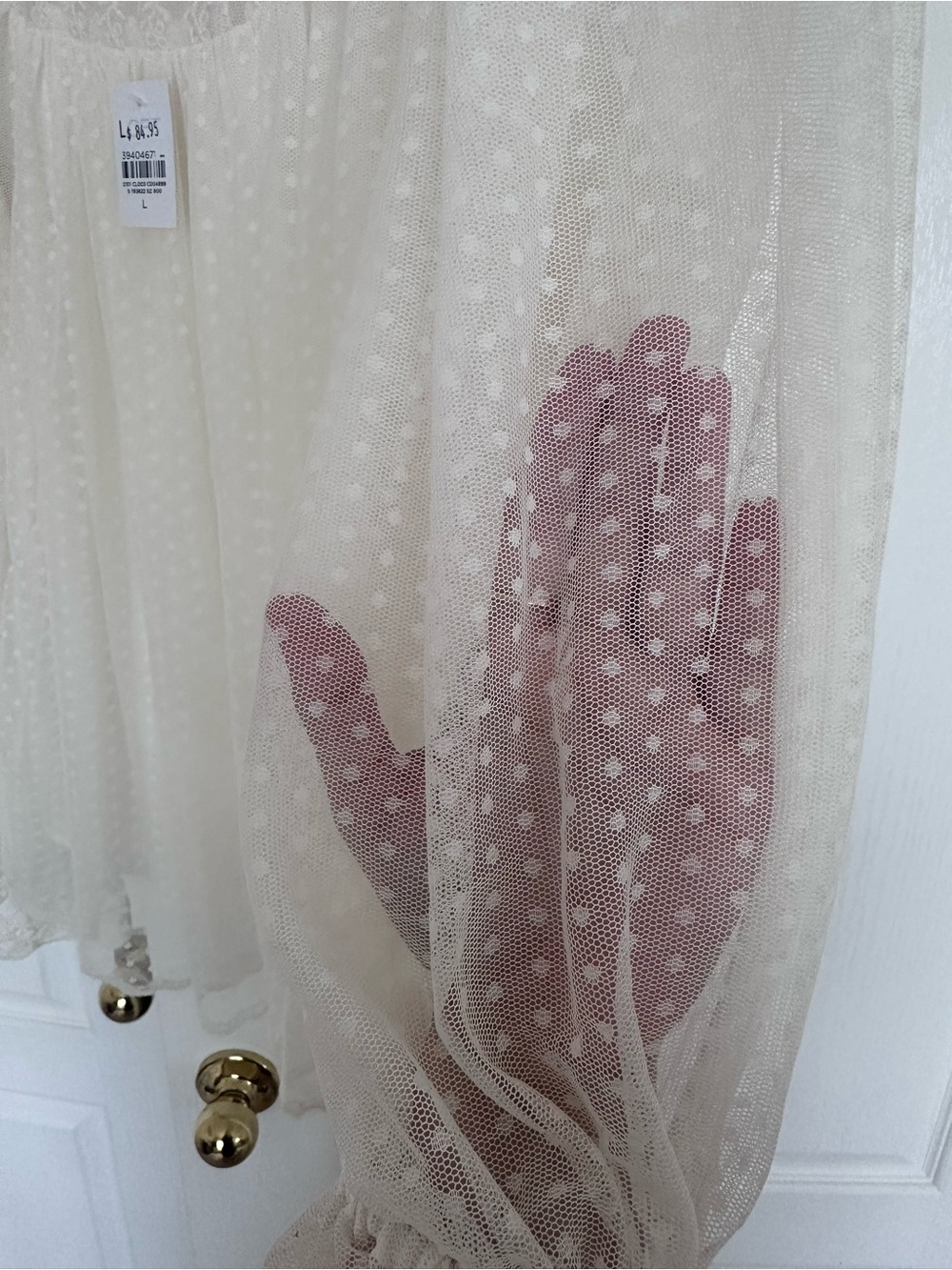 LOFT Cream Sheer Lace Swiss Dot Peasant Top - Picture 4 of 5